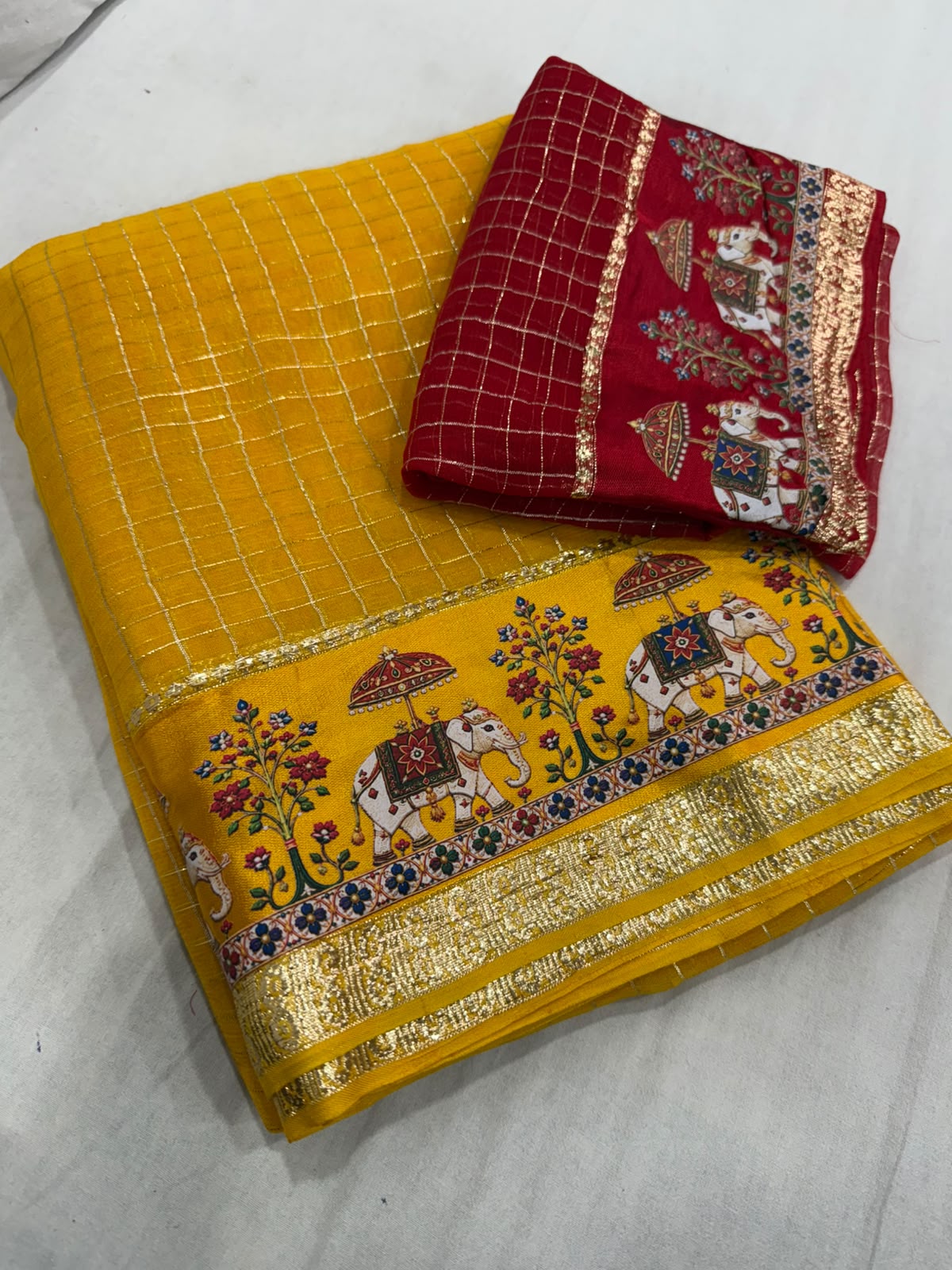 Viscose Georgette Chex 3D Digital Print Border Saree
