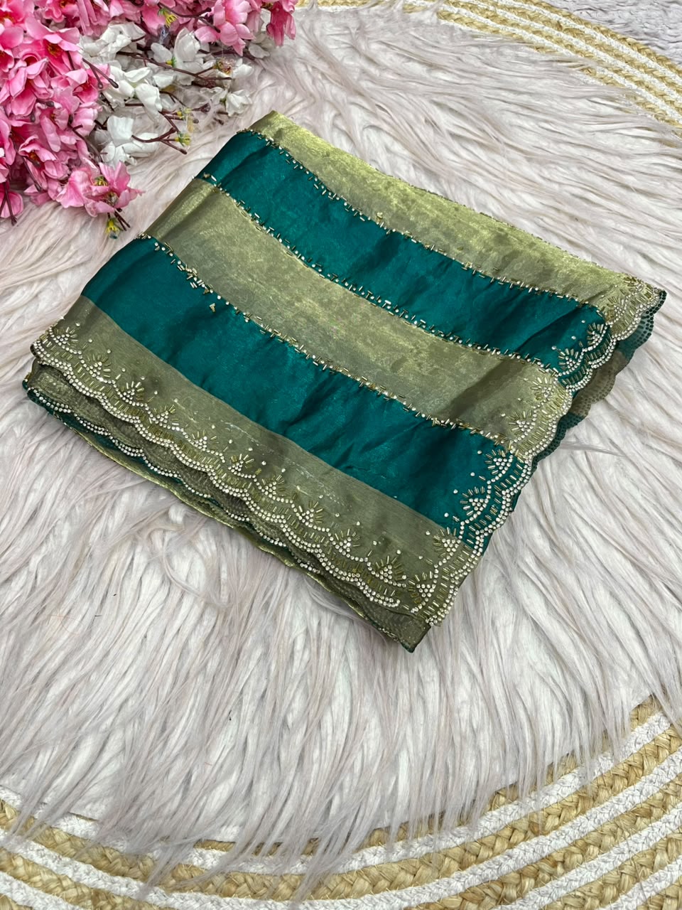 Space silk Jarkhana stone work saree ✨