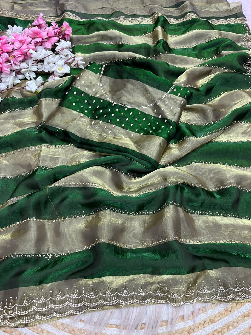 Space silk Jarkhana stone work saree ✨
