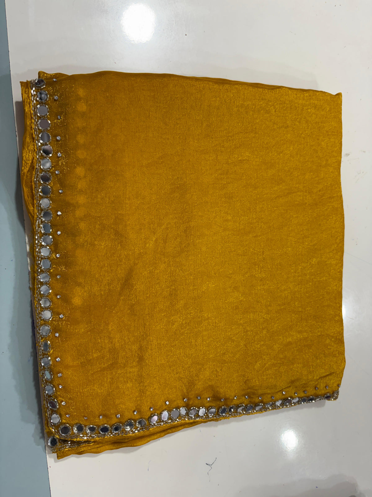 Neela mirror work saree