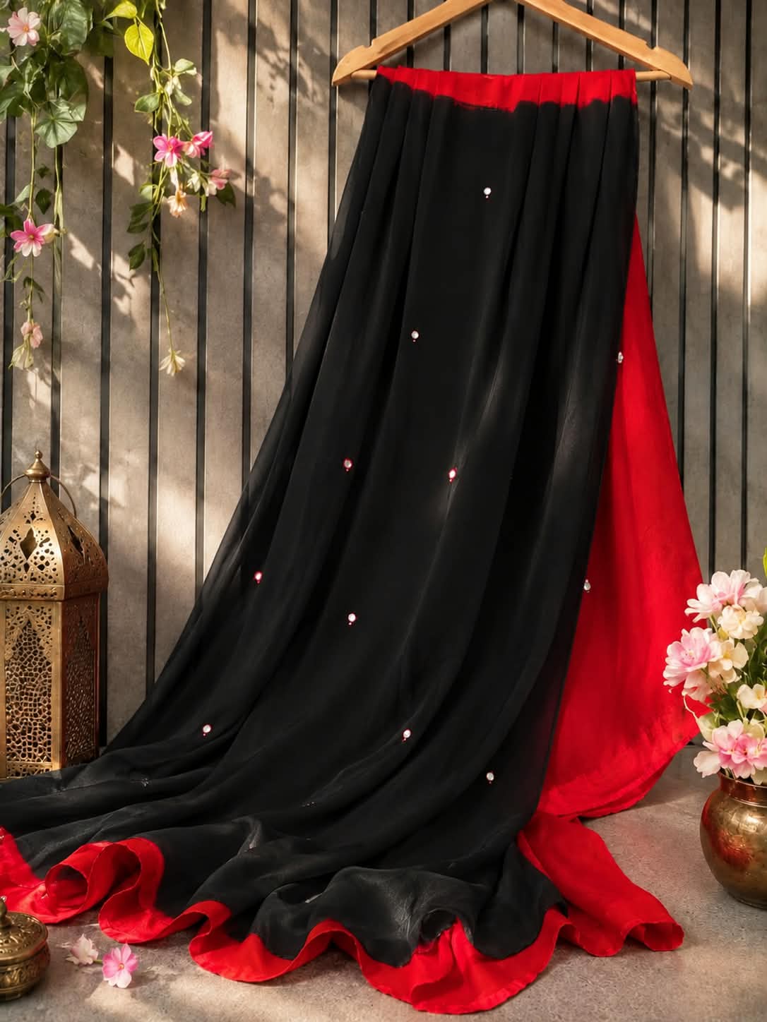 Dula shade shiffon mirror work saree