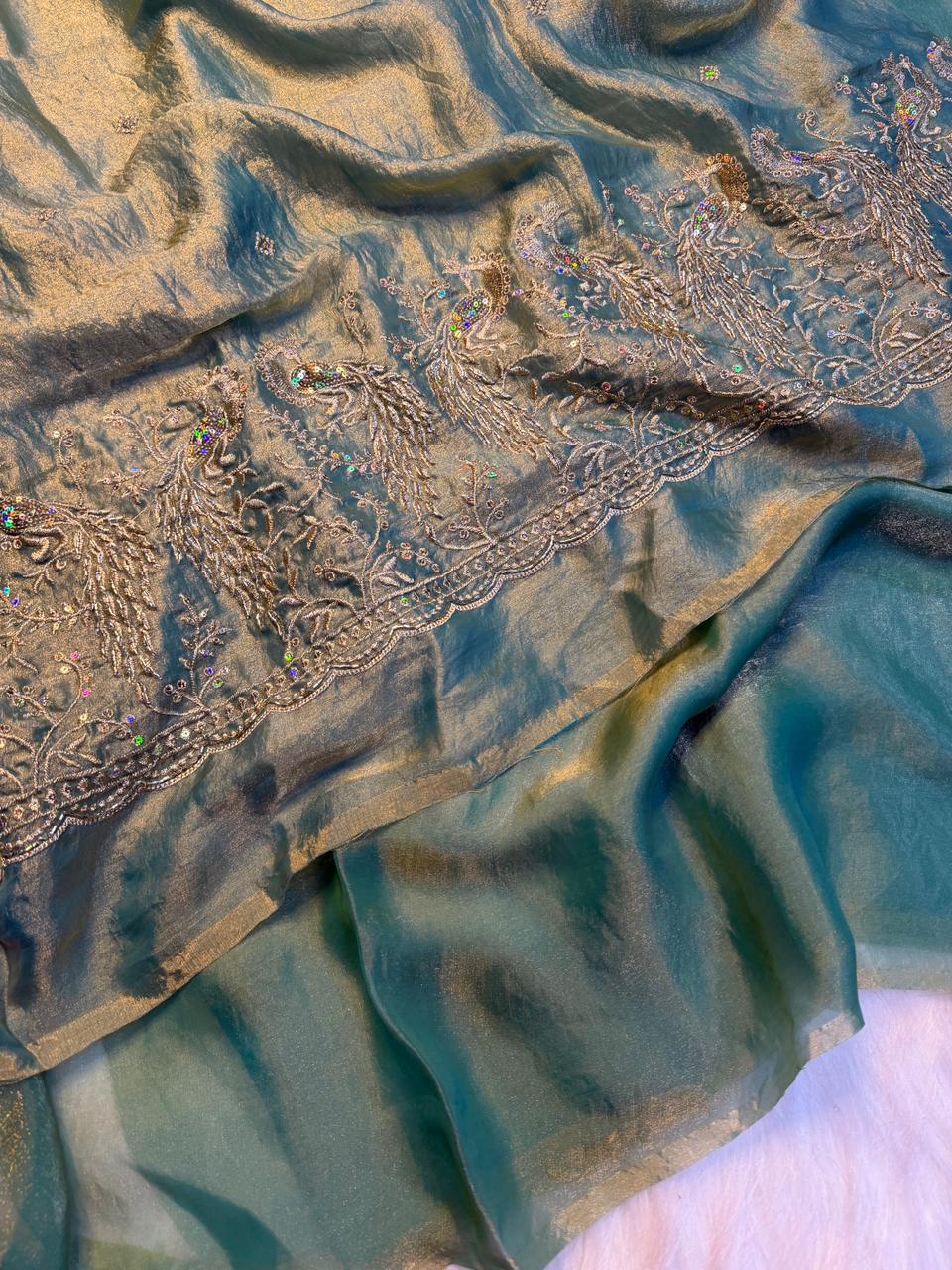 Peacock Two tone heavy space silk sarees