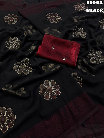 Georgette Foil printed sarees with cutdana work ✨