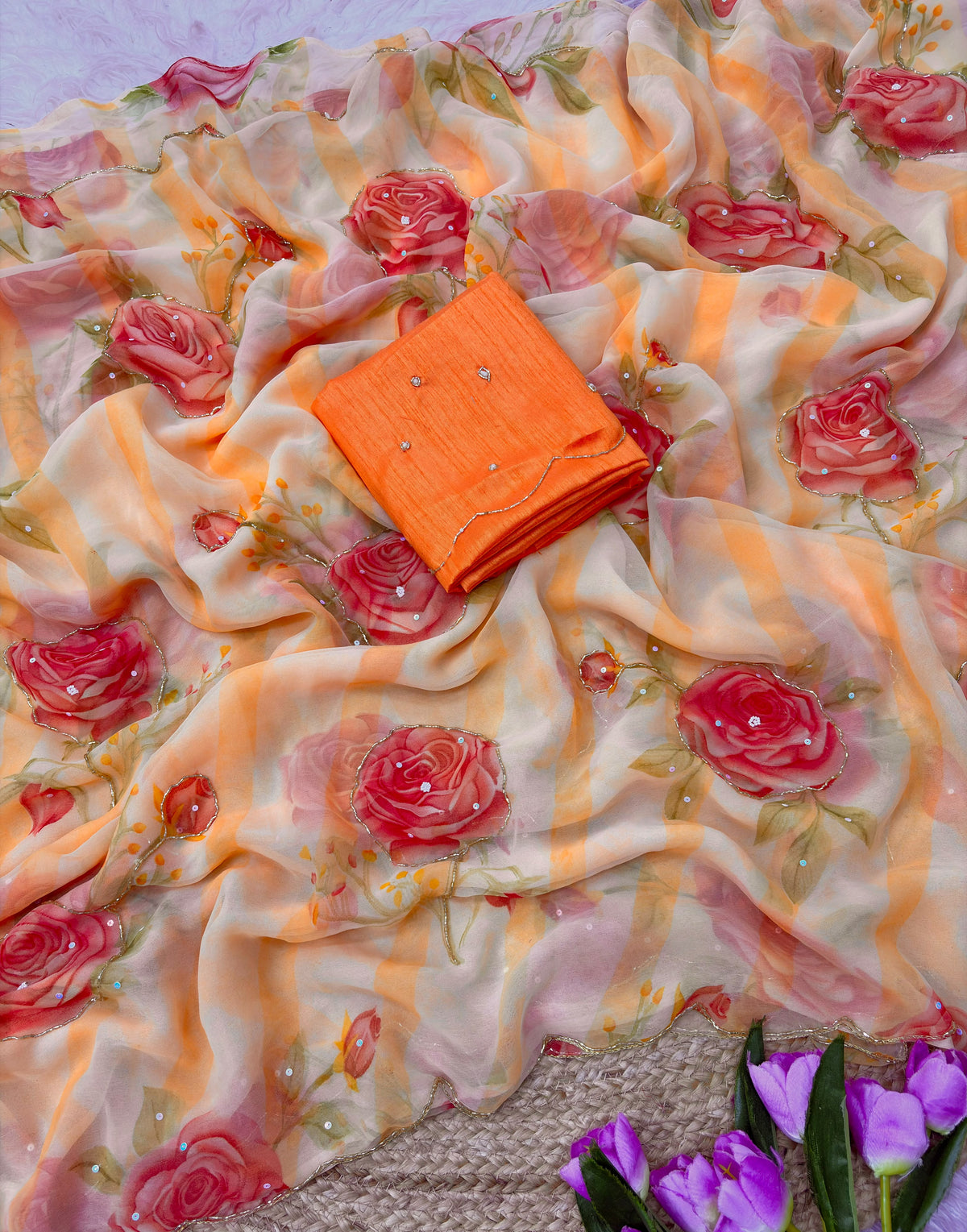 Floral 🌼 print cutdana work saree ✨