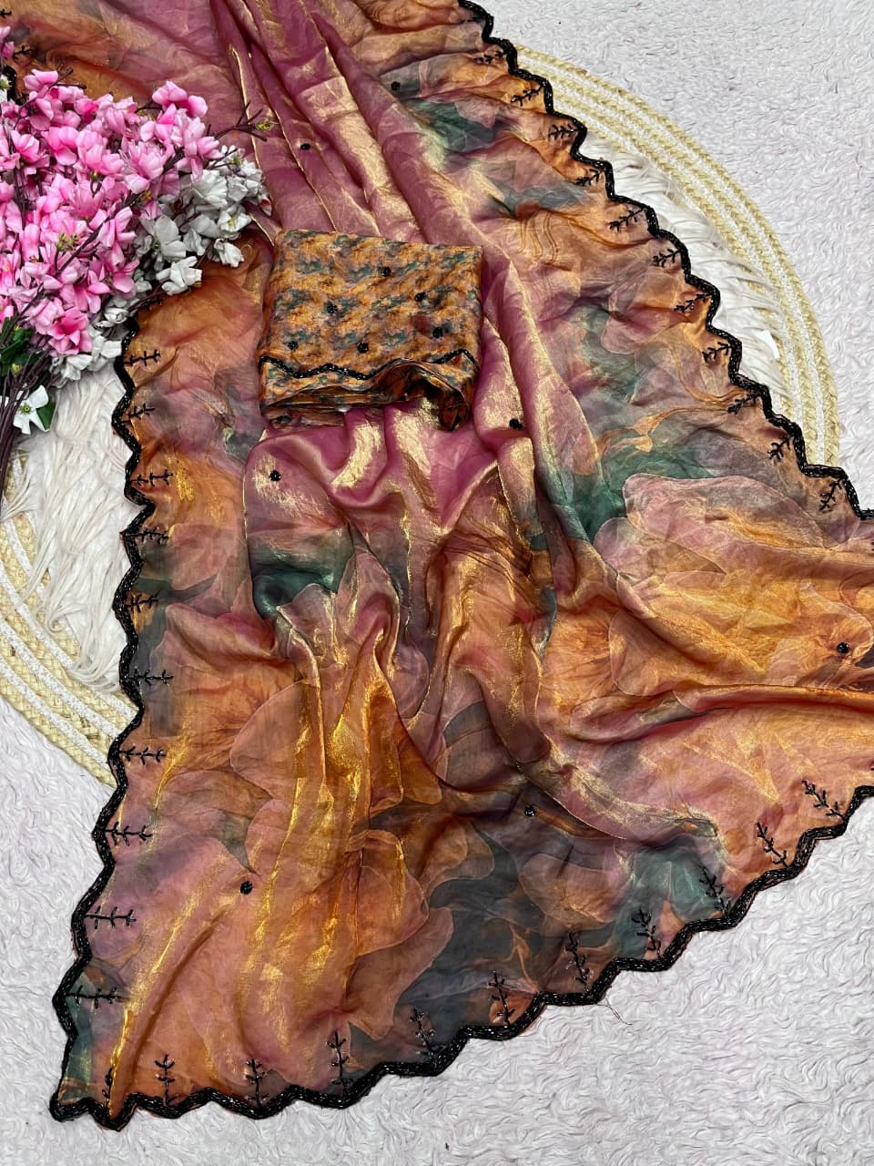 Digital print space satin silk saree✨