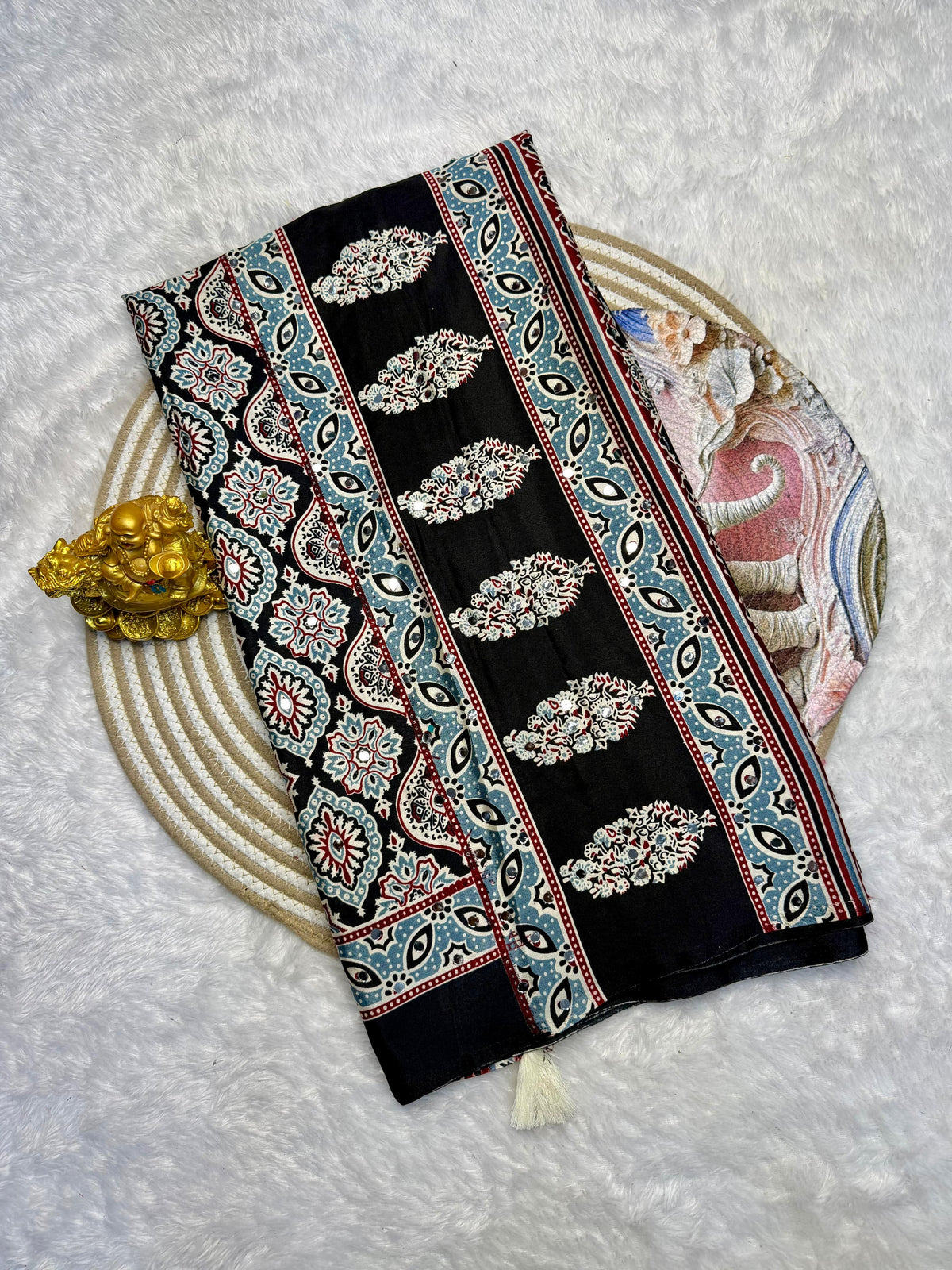 Ajarakh print soft crape silk sarees