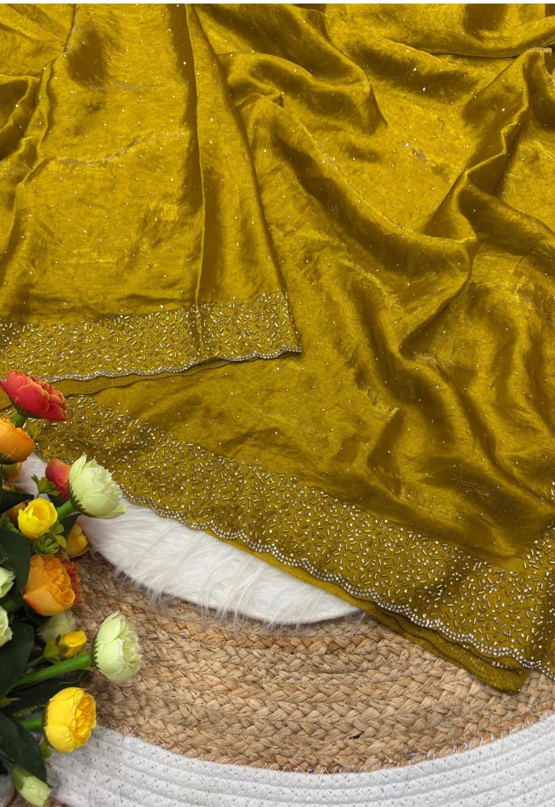 Space silk jarkhana stone work saree ✨