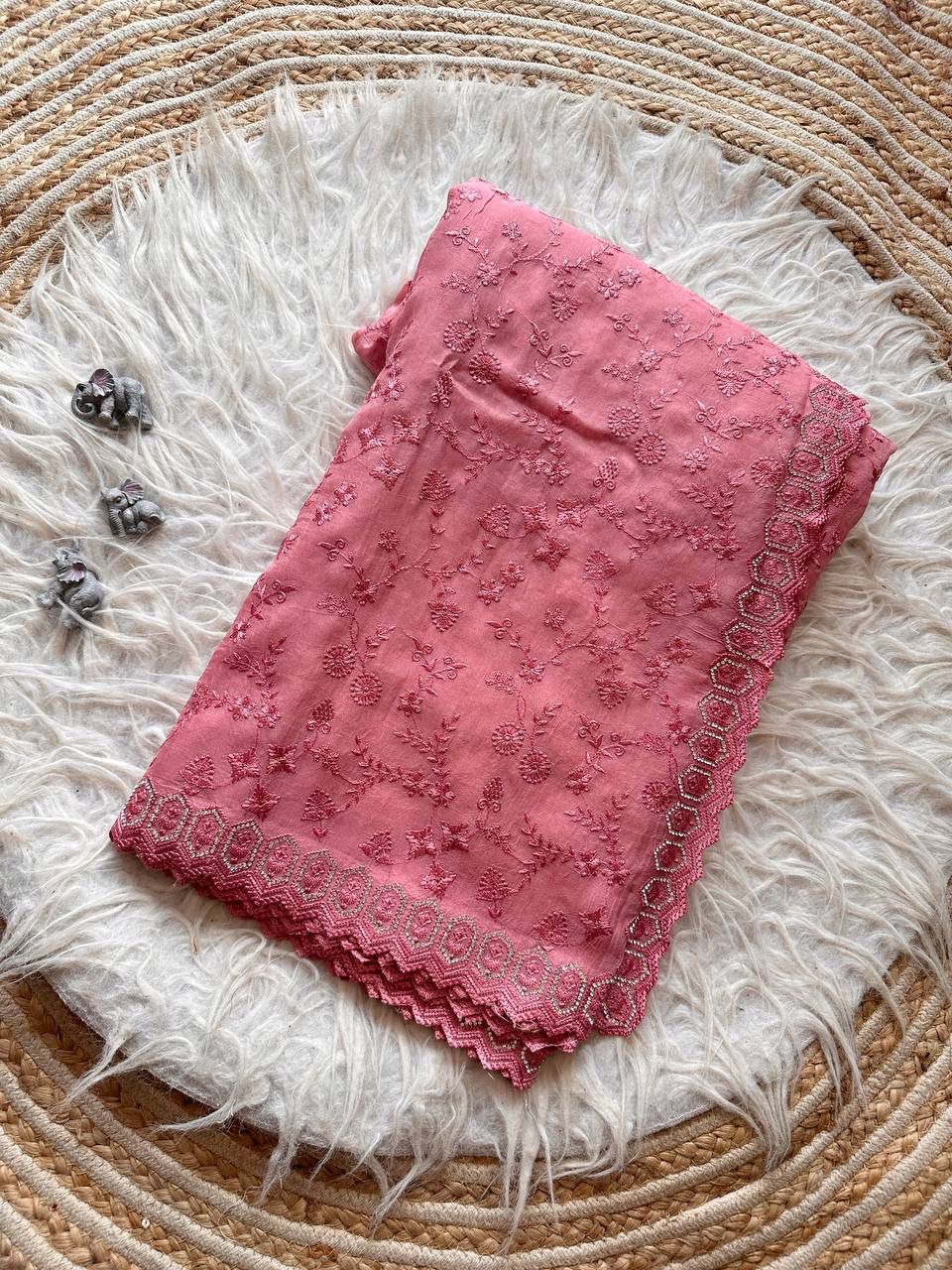 Crush fabric embroidery work saree