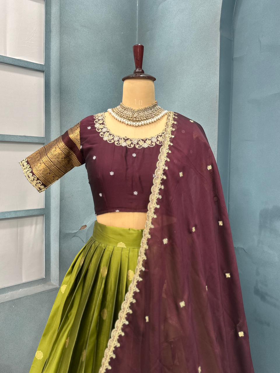 Fully stitched kanjivaram silk lehenga