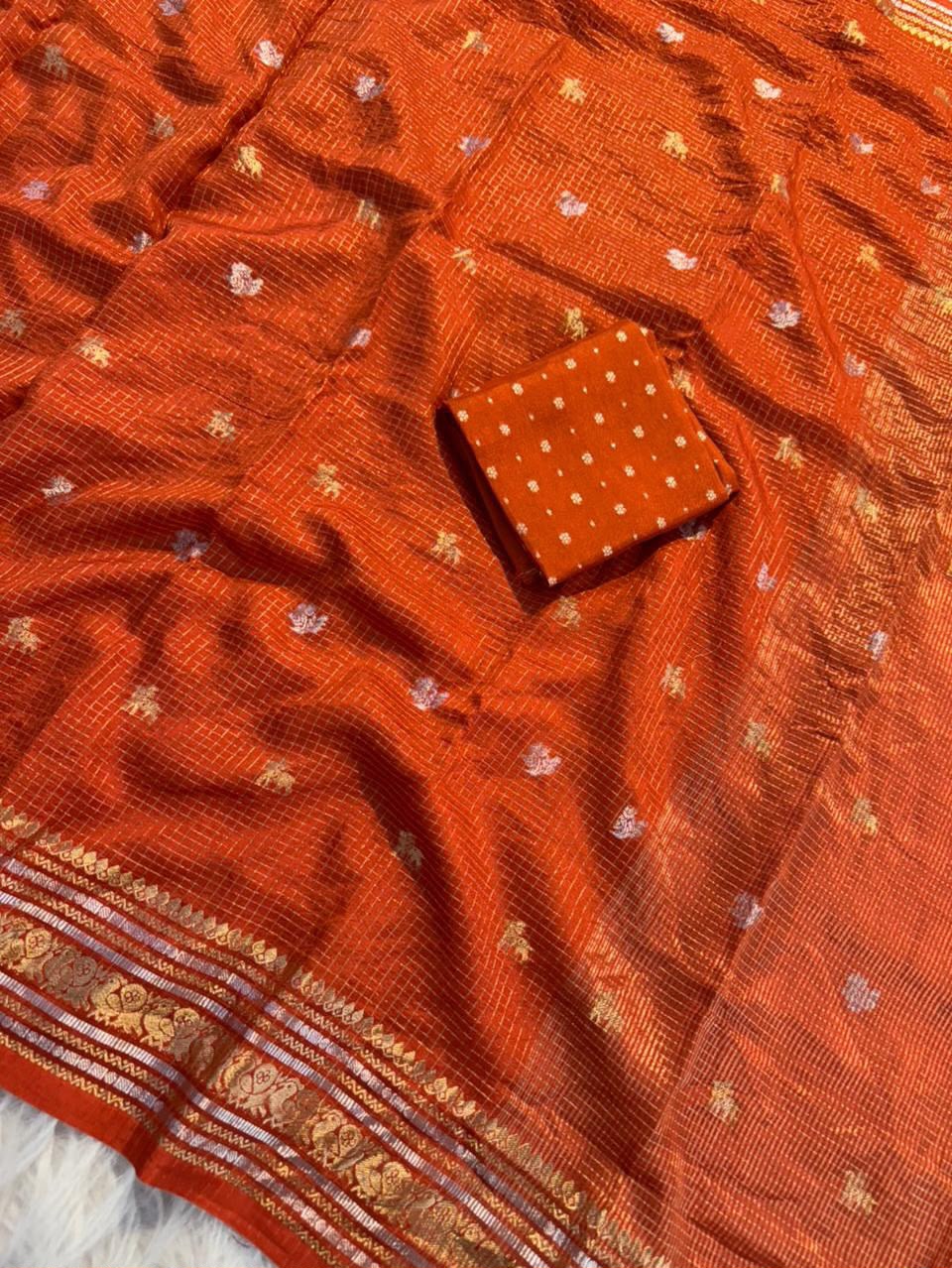 Viscose weaving checks design saree
