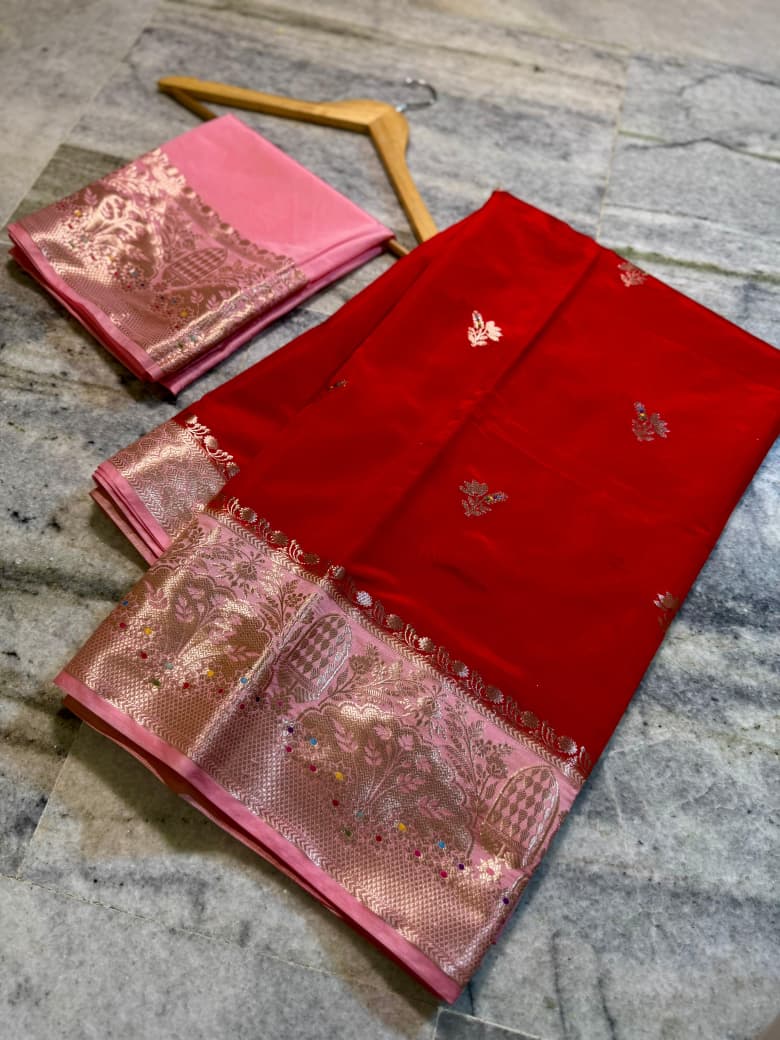 Flower 🌸 buti benaresi katan silk saree ✨