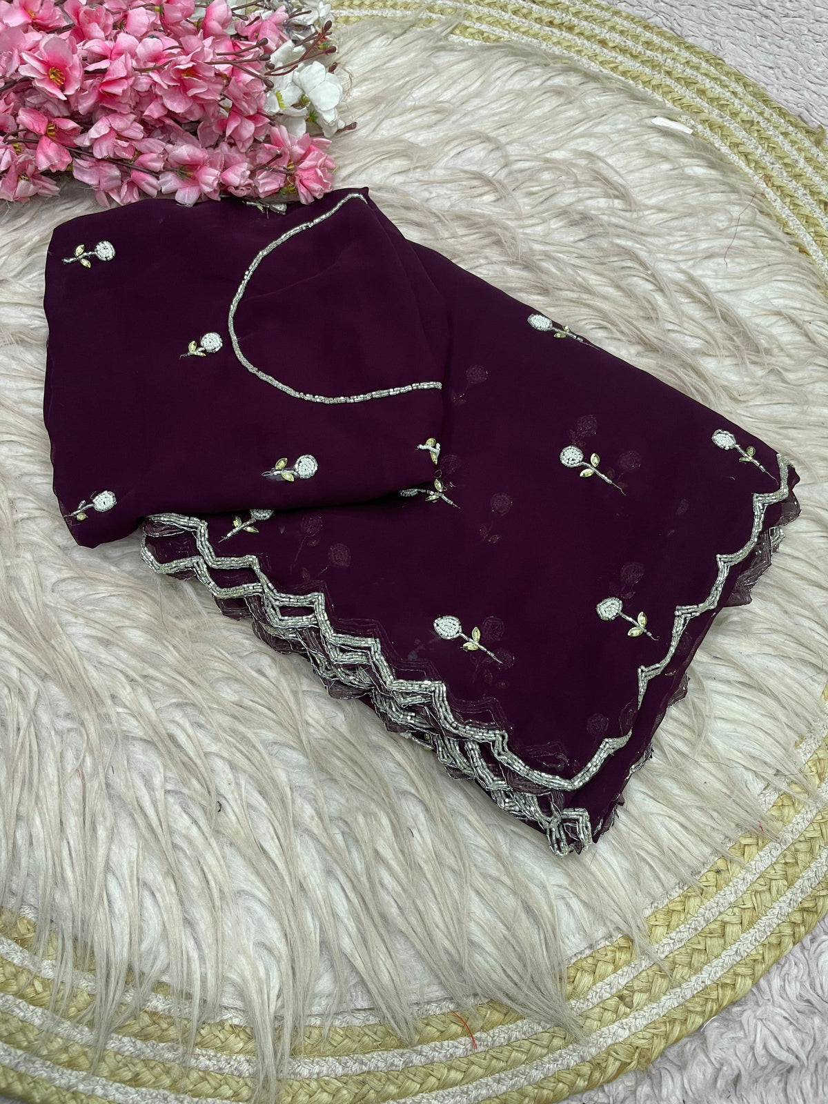 Faux Georgette Beautiful handwork buttis saree