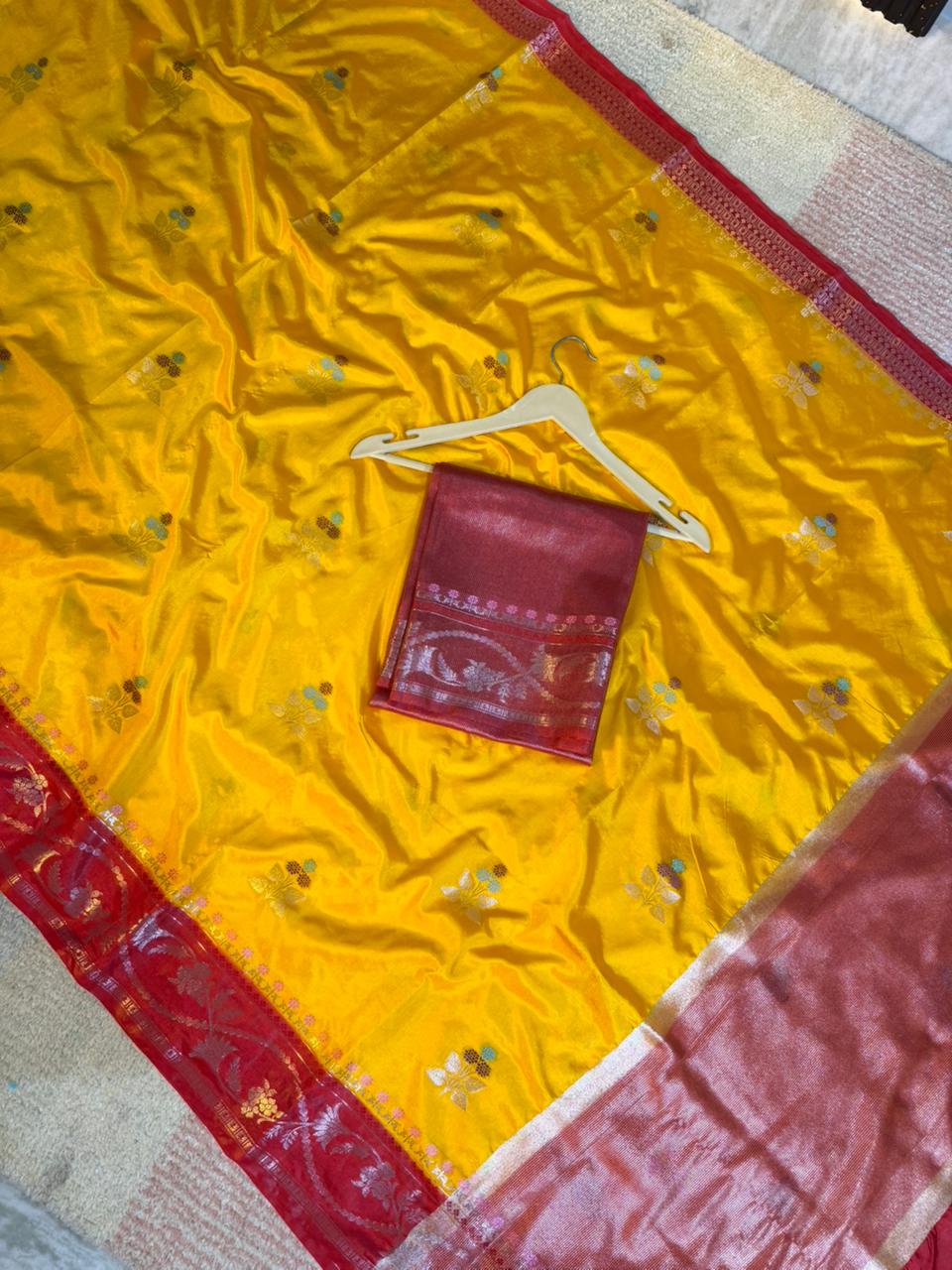 Banarasi Beautiful Premium Minakari Raw Mango Silk Soft Saree