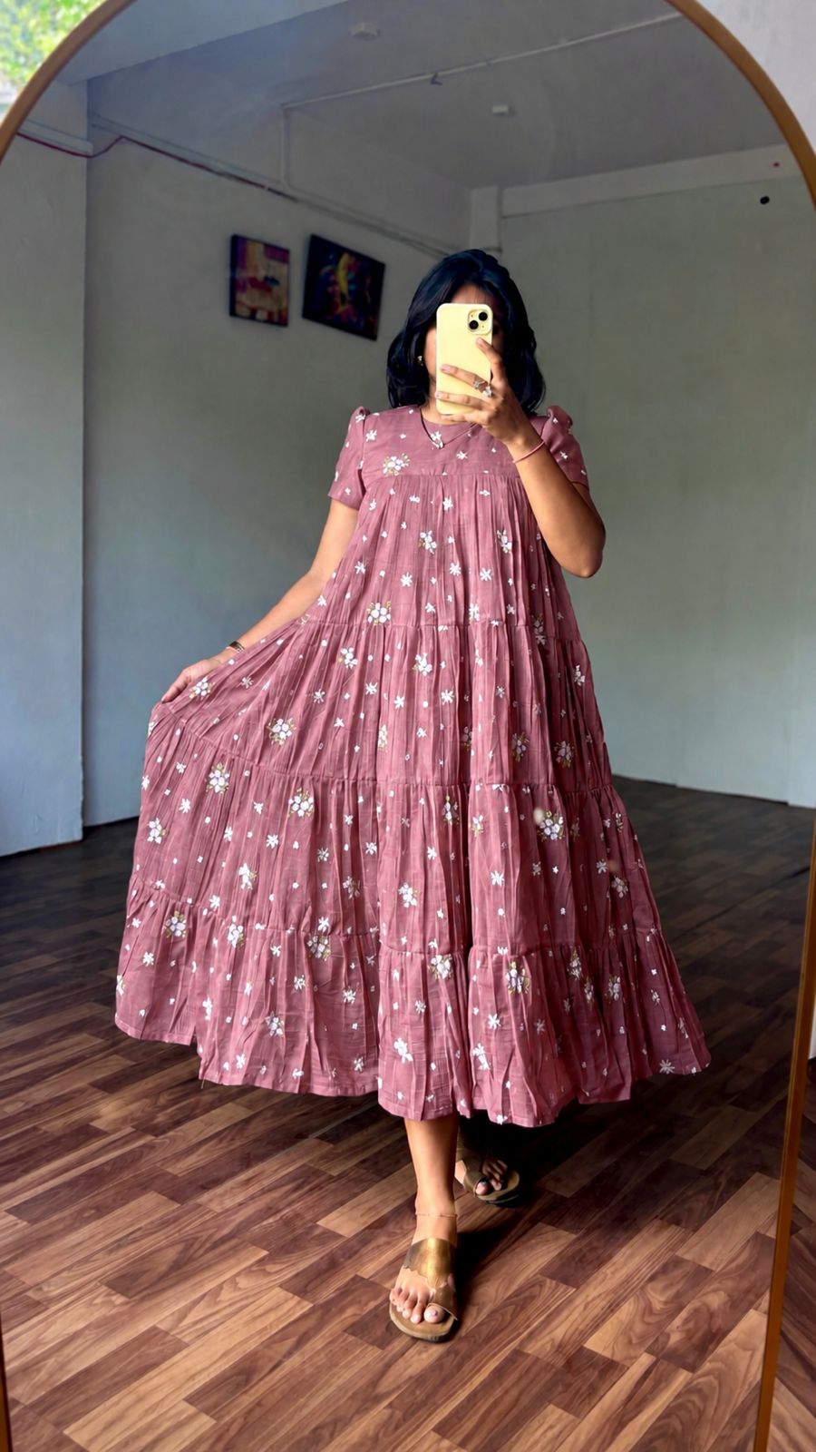 Mull chanderi full flare gown