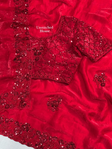 Red space staun ✨ designer saree