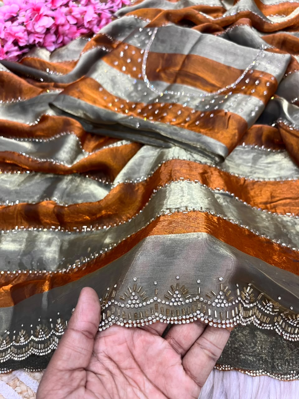 Space silk Jarkhana stone work saree ✨