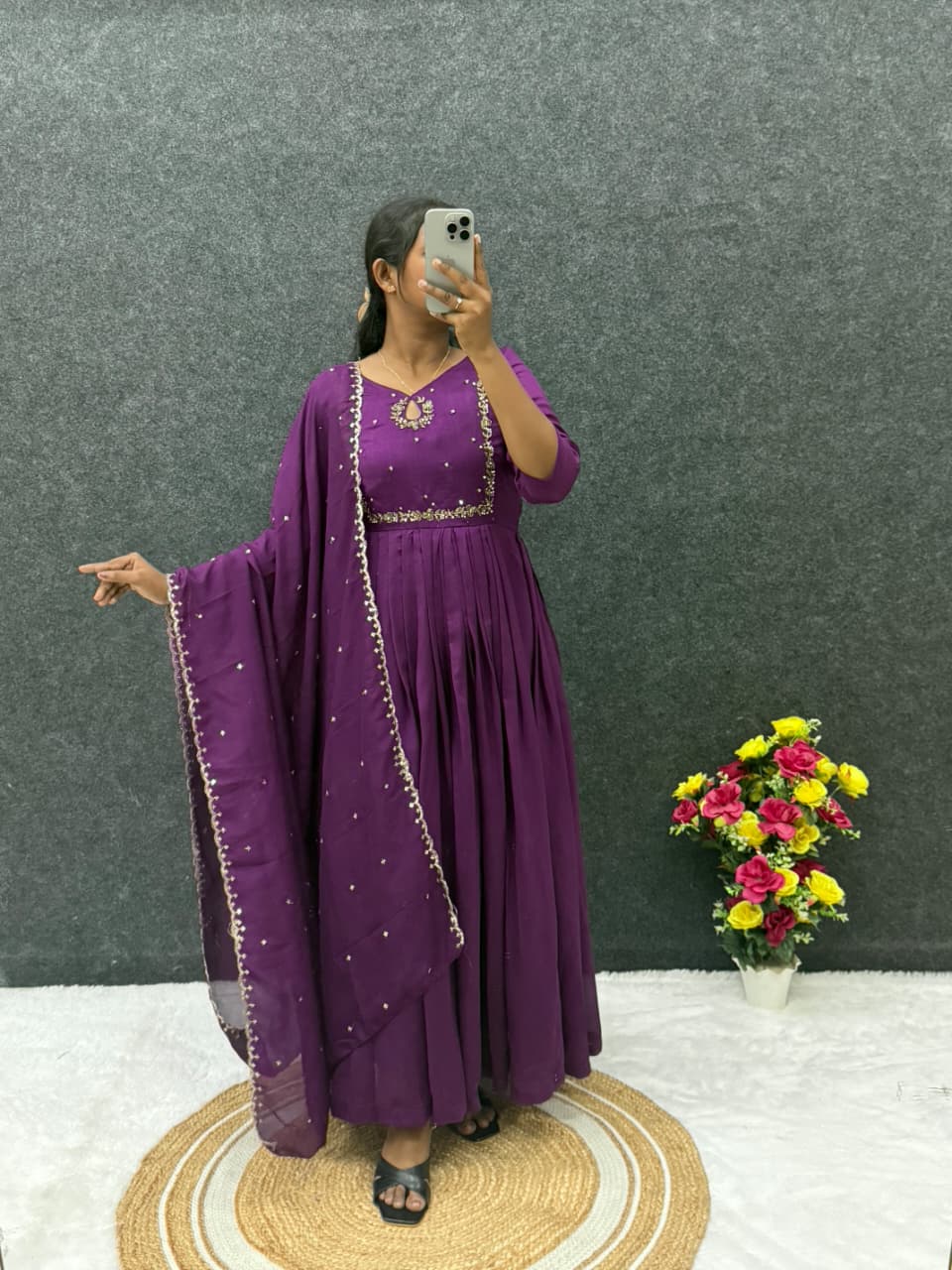 Vichitra silk anarkali suit ✨