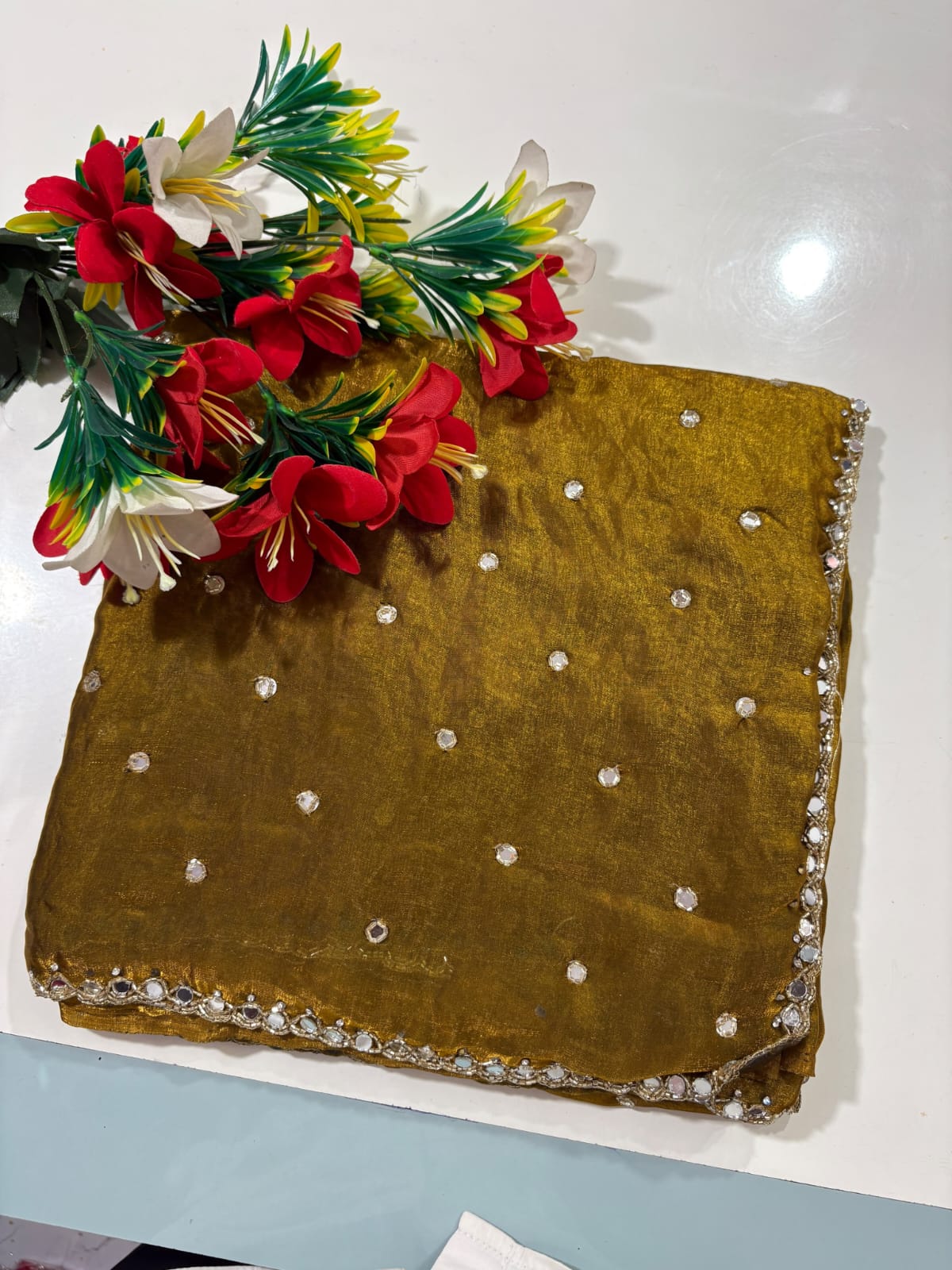 Space silk mirror work saree