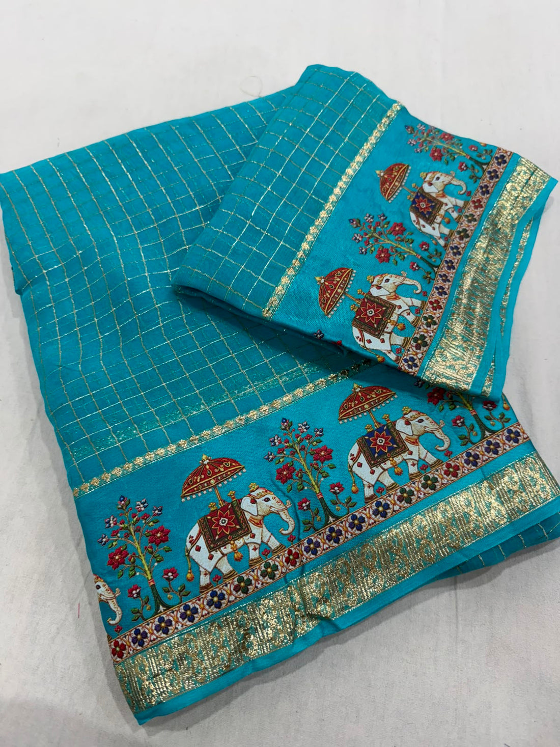 Viscose Georgette Chex 3D Digital Print Border Saree