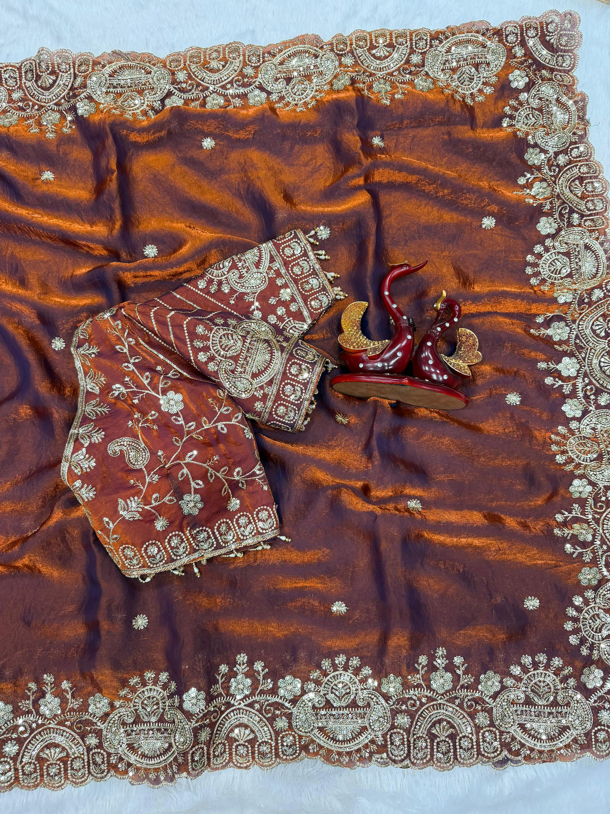 Space silk designer saree with stitched blouse