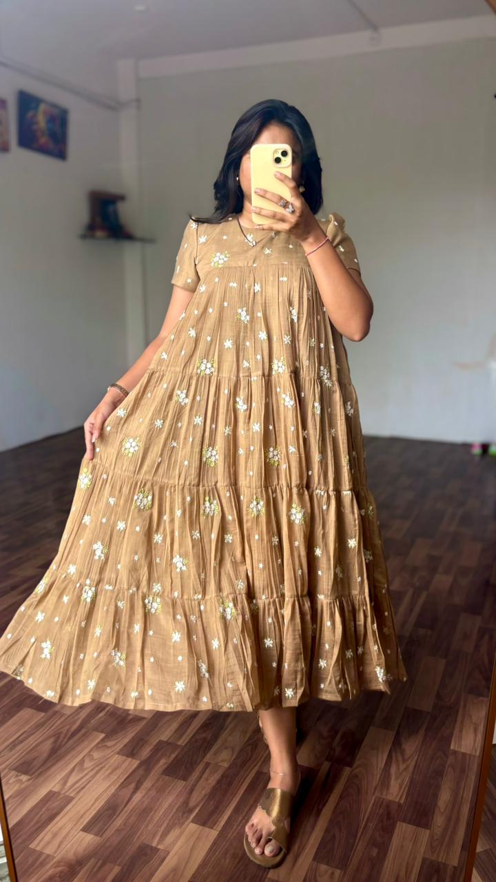 Mull chanderi full flare gown
