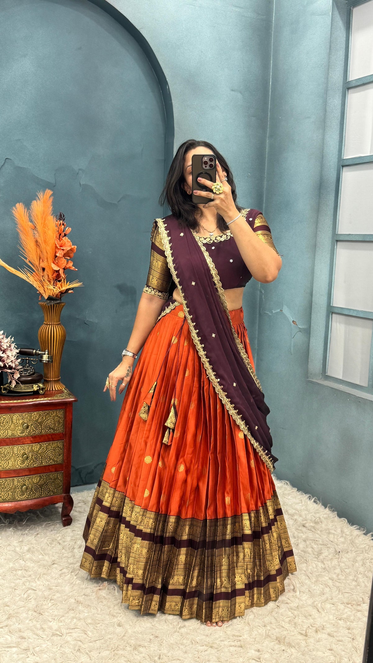 Fully stitched kanjivaram silk lehenga
