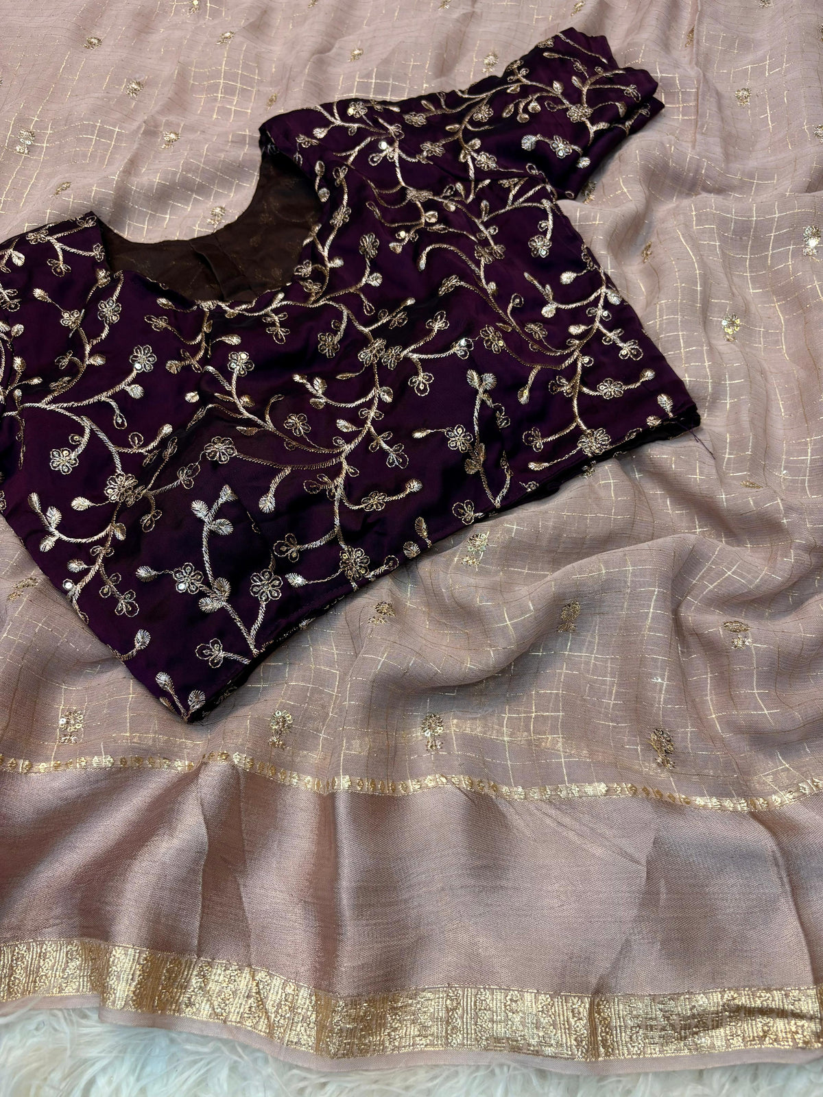 Check Viscose Sequence Buties Saree