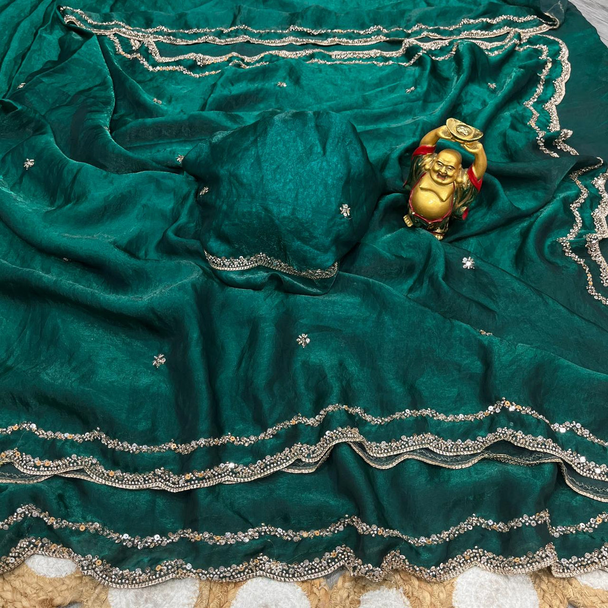 Pure space silk sequence cutdana beeds work saree
