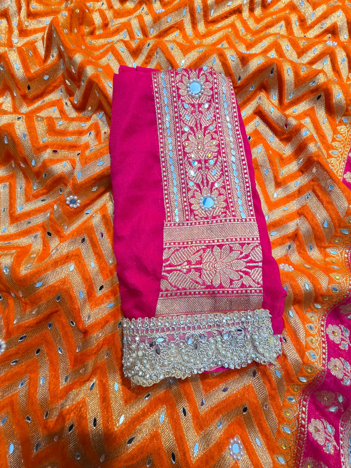 Benaresi khaddi georgette silk pearl lace work saree ✨
