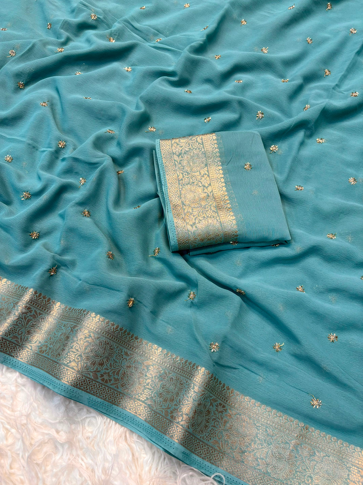 Shiffon beads work saree ✨