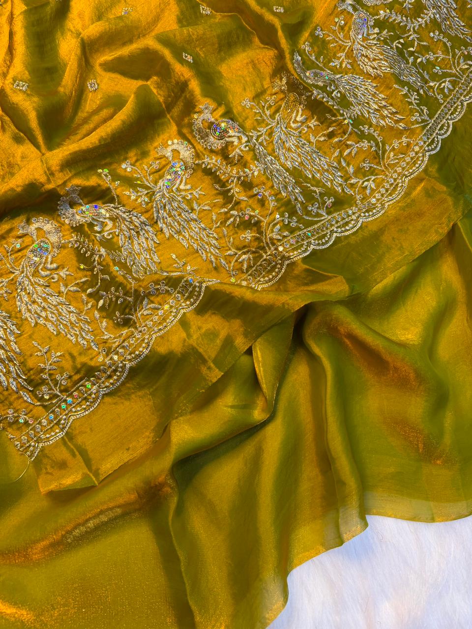 Peacock Two tone heavy space silk sarees