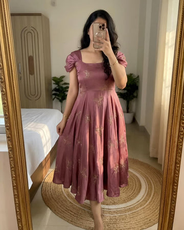 Rangoli silk sparrow beads work gown