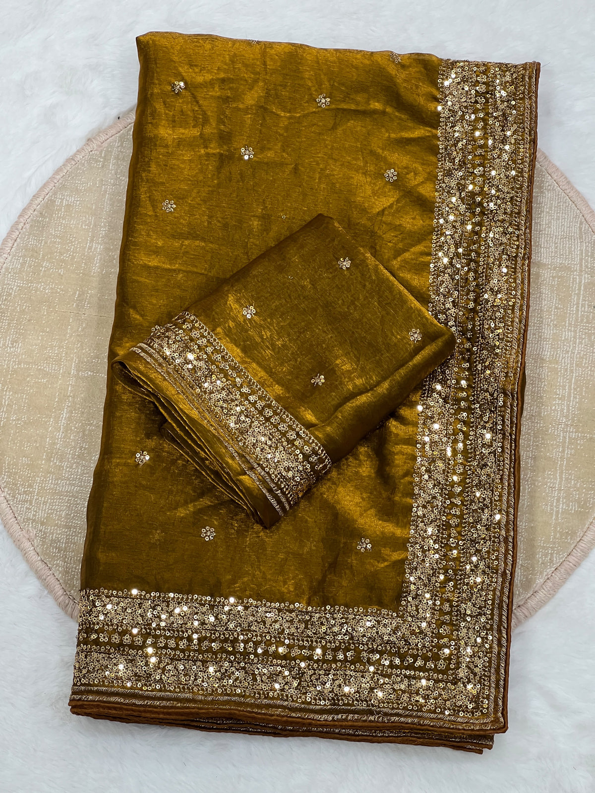 Space silk sequence work C-pallu designer saree ✨