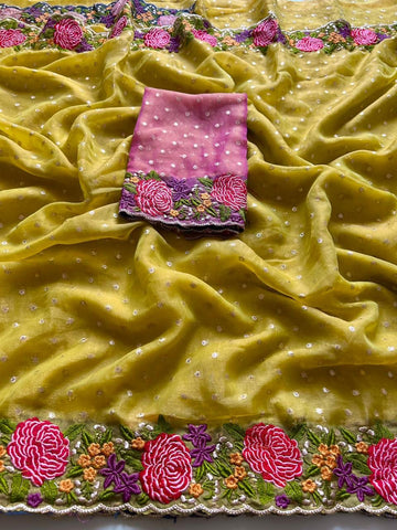 Weaving tissue flower embroidery saree