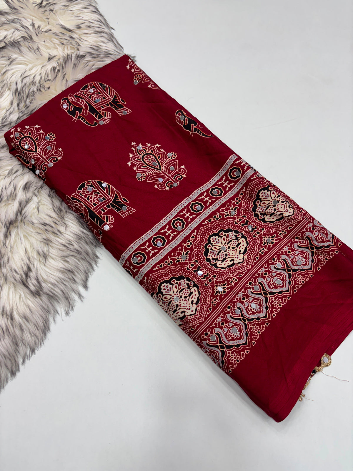Pure Ajrakh Satin Viscose Silk Saree