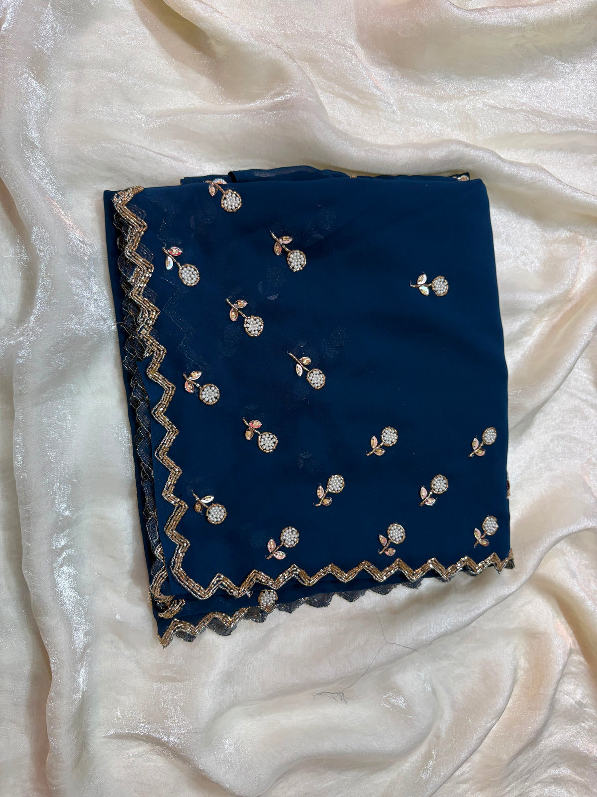Georgette Gold beeds designer saree ✨