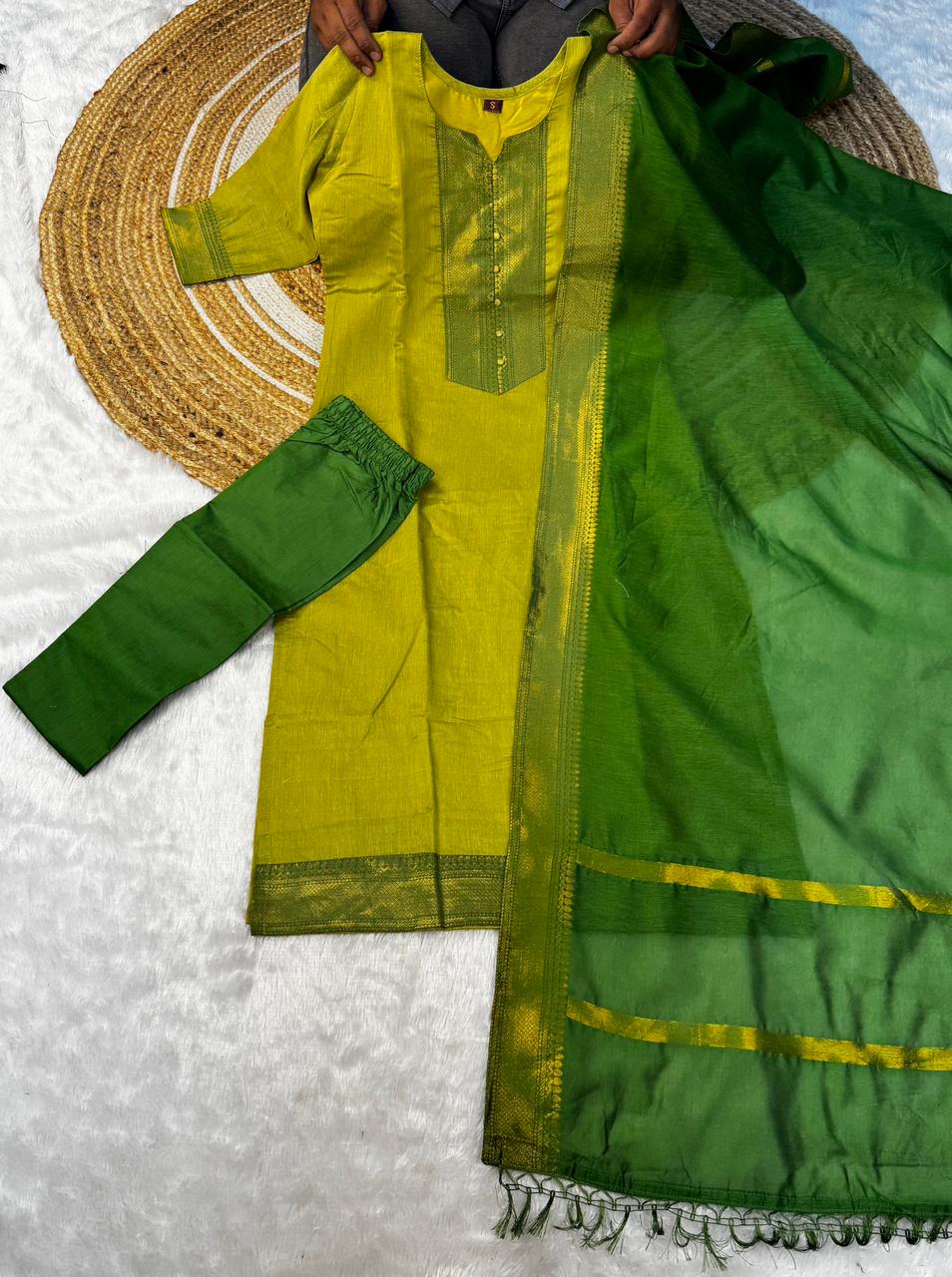 Mangalagiri silk cotton kurti set ✨