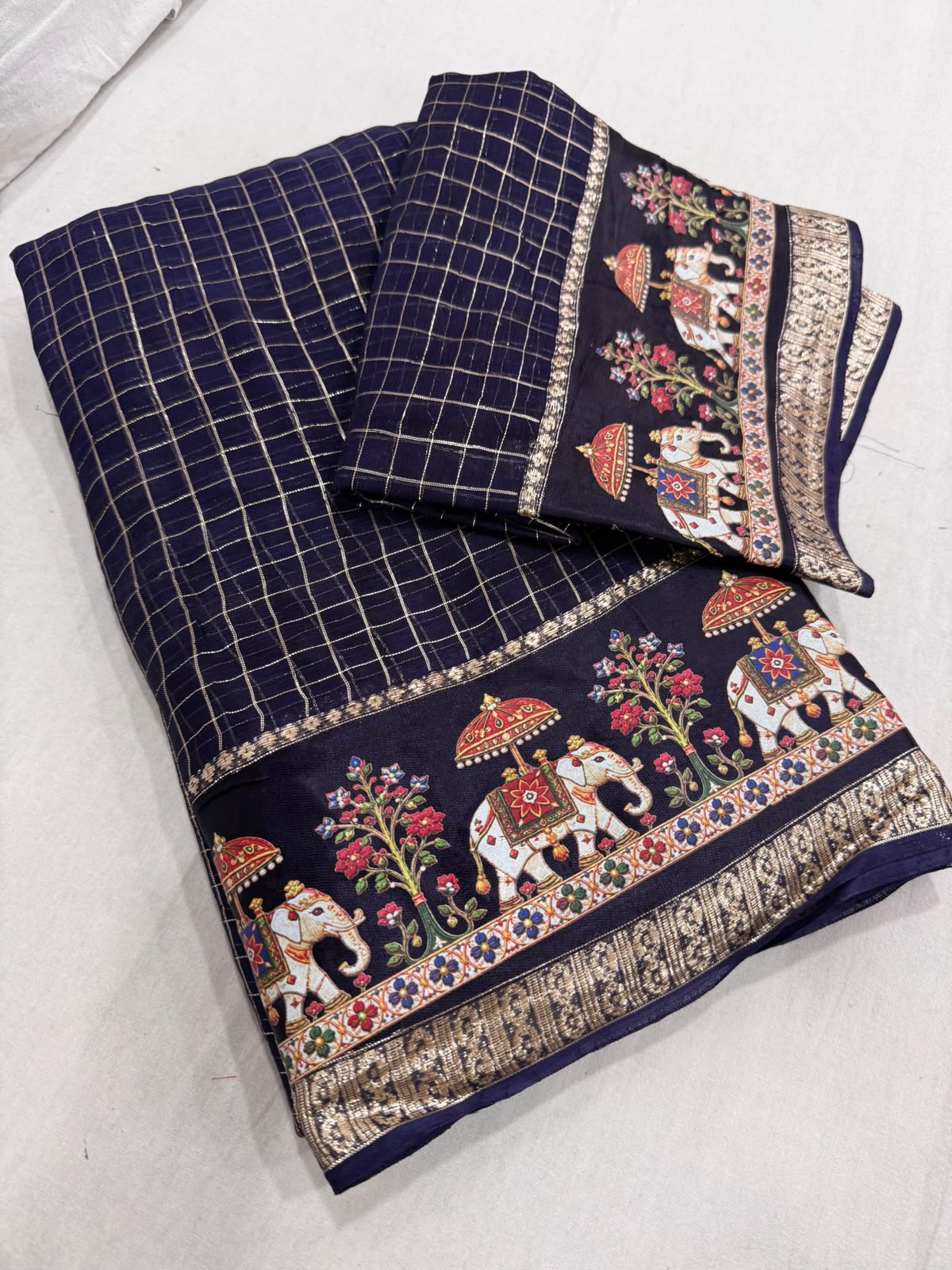 Viscose Georgette Chex 3D Digital Print Border Saree