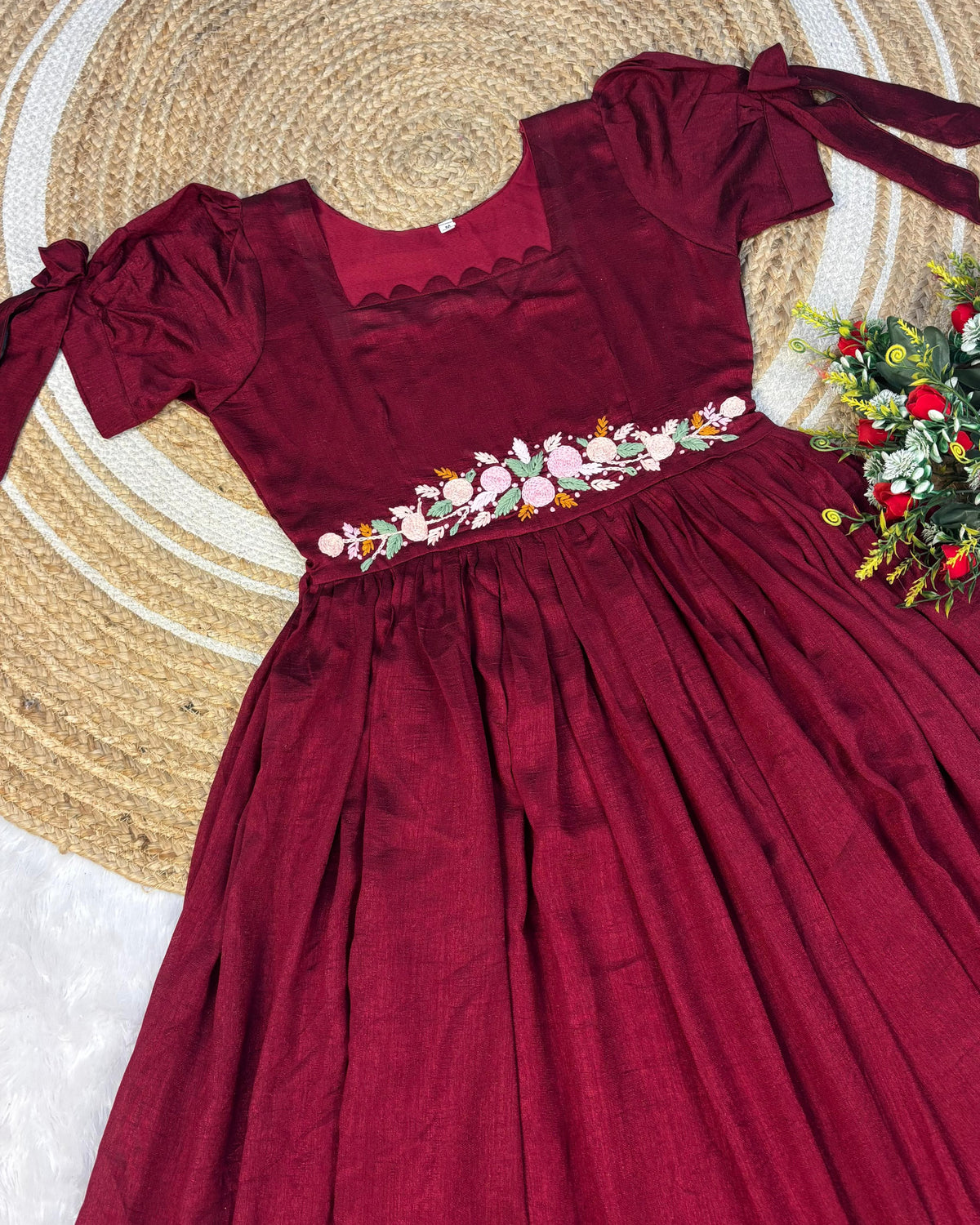 Vichitra silk flower embroidery gown