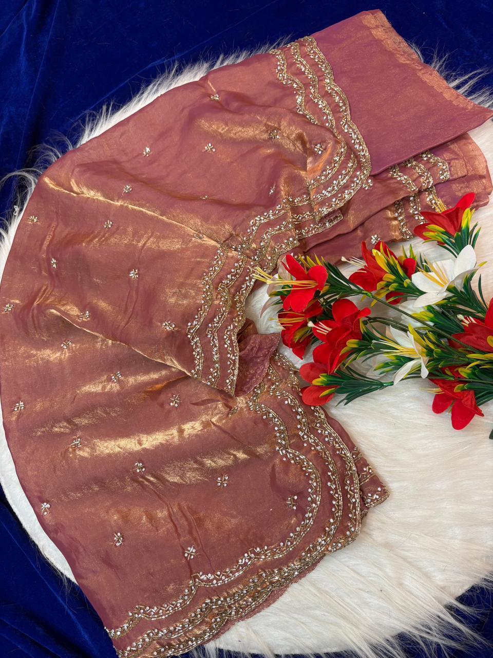 Rose 🌹 3 lines heavy designer saree ✨