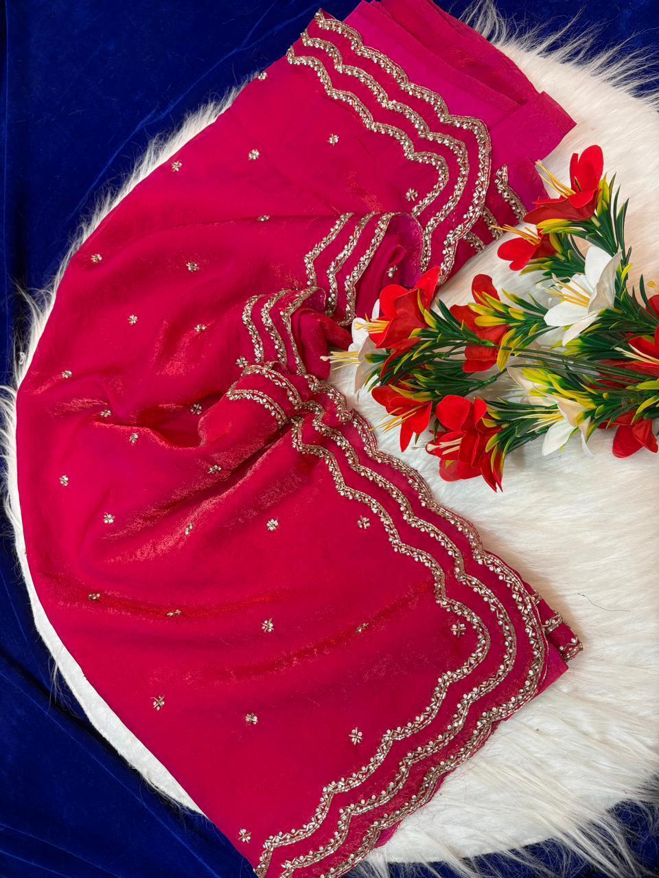 Rose 🌹 3 lines heavy designer saree ✨