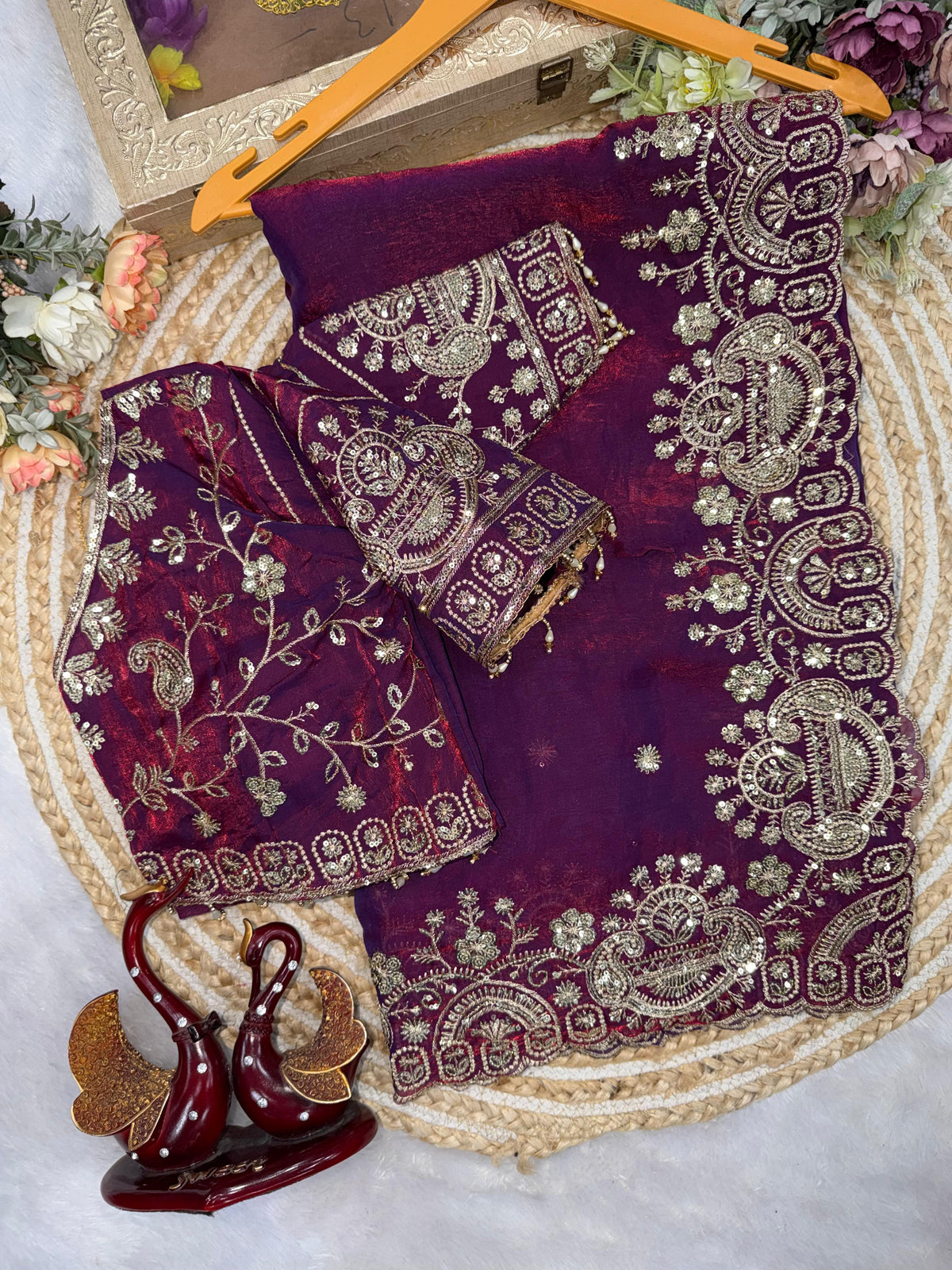 Space silk designer saree with stitched blouse