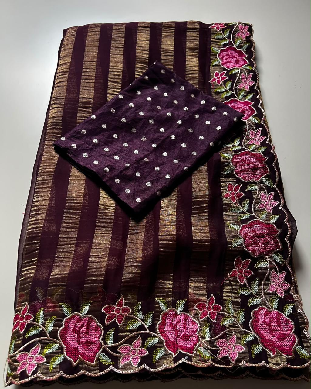 Viscose georgette zari stripe sarees✨