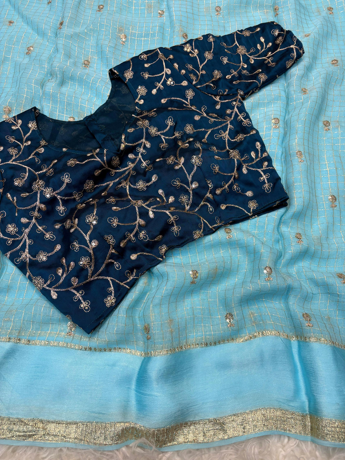Check Viscose Sequence Buties Saree
