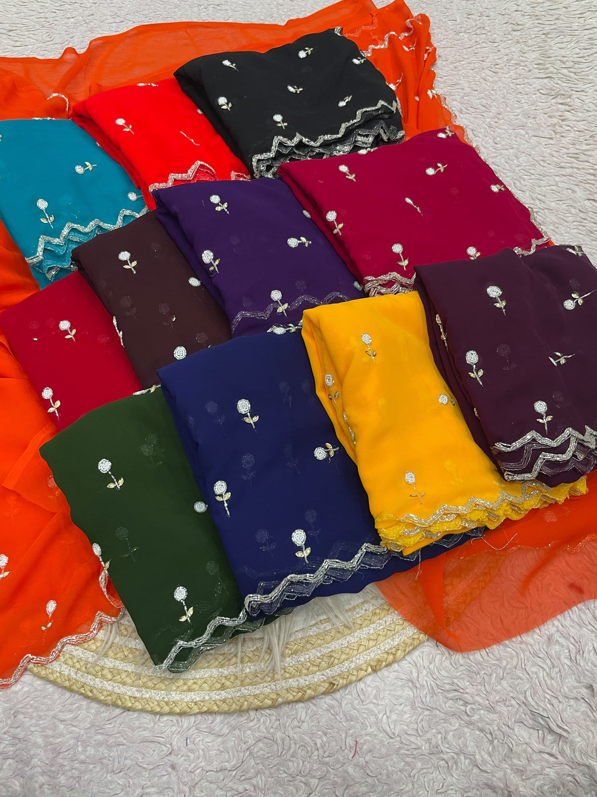 Faux Georgette Beautiful handwork buttis saree