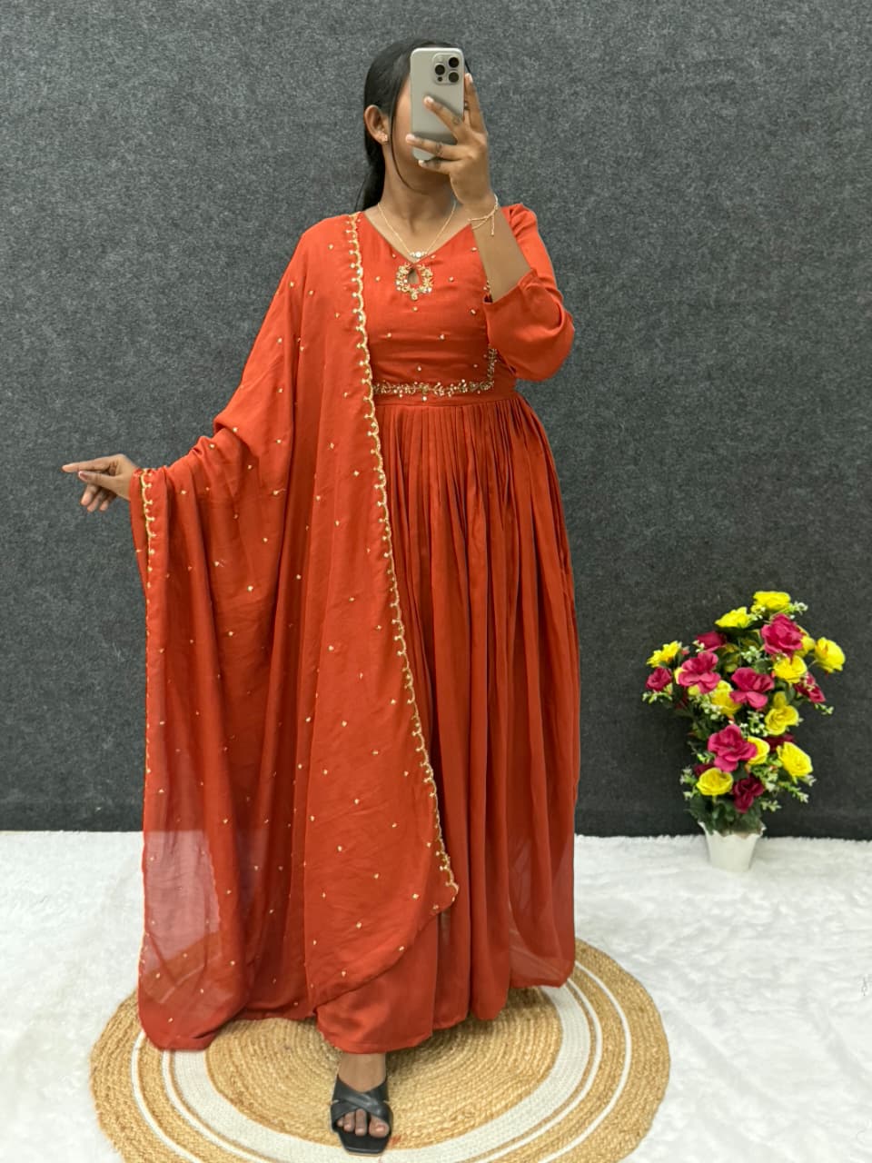 Vichitra silk anarkali suit ✨