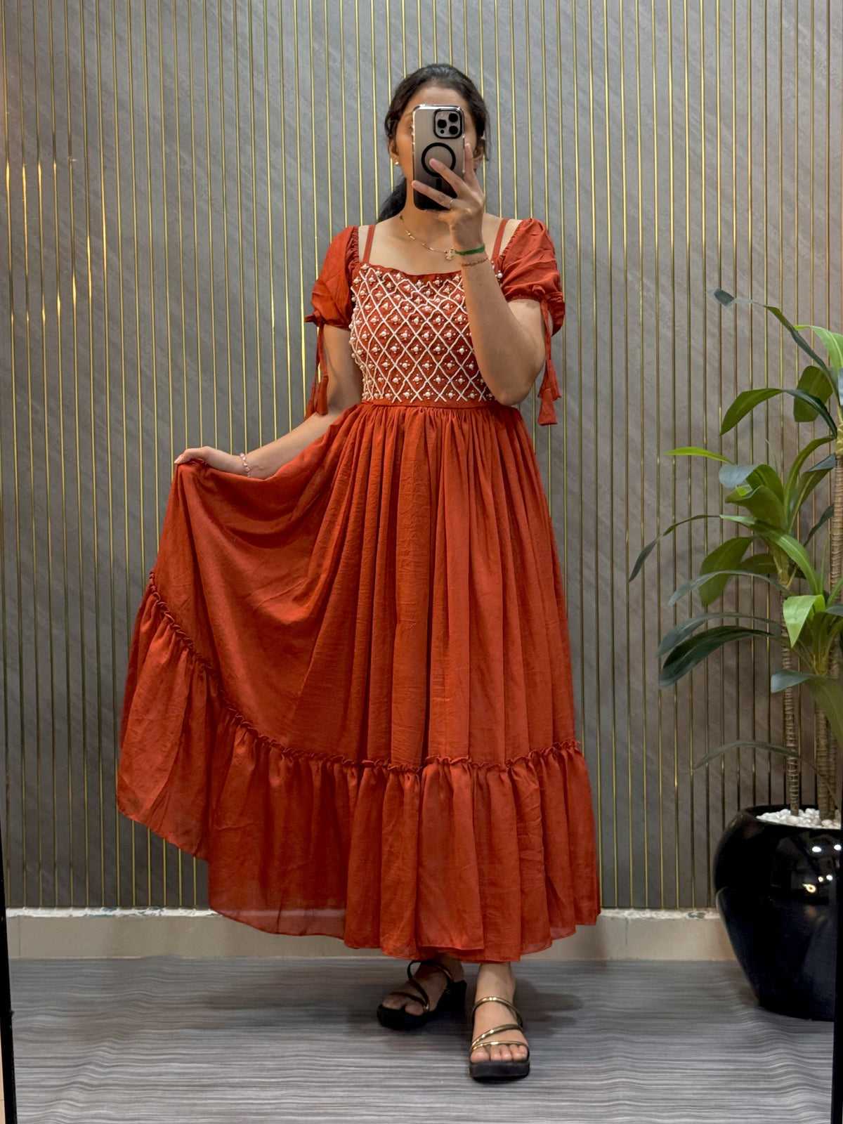 Designer pearl hand work Midi dress 👗