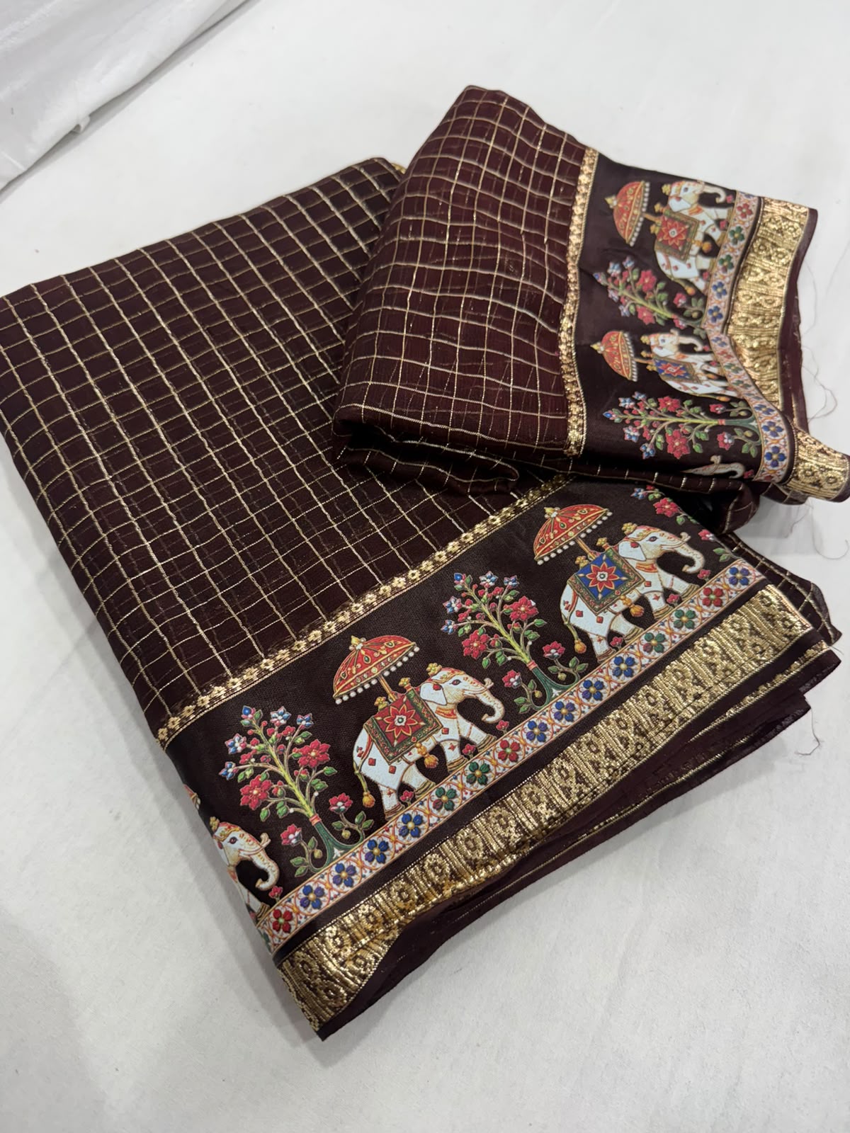 Viscose Georgette Chex 3D Digital Print Border Saree
