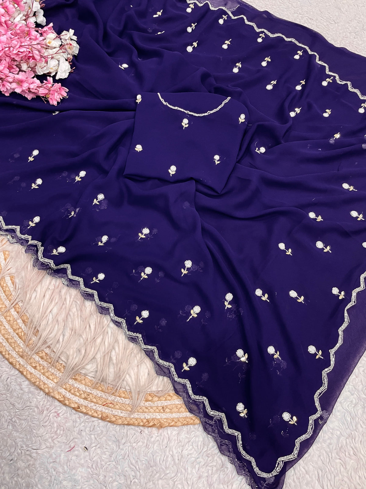 Faux Georgette Beautiful handwork buttis saree