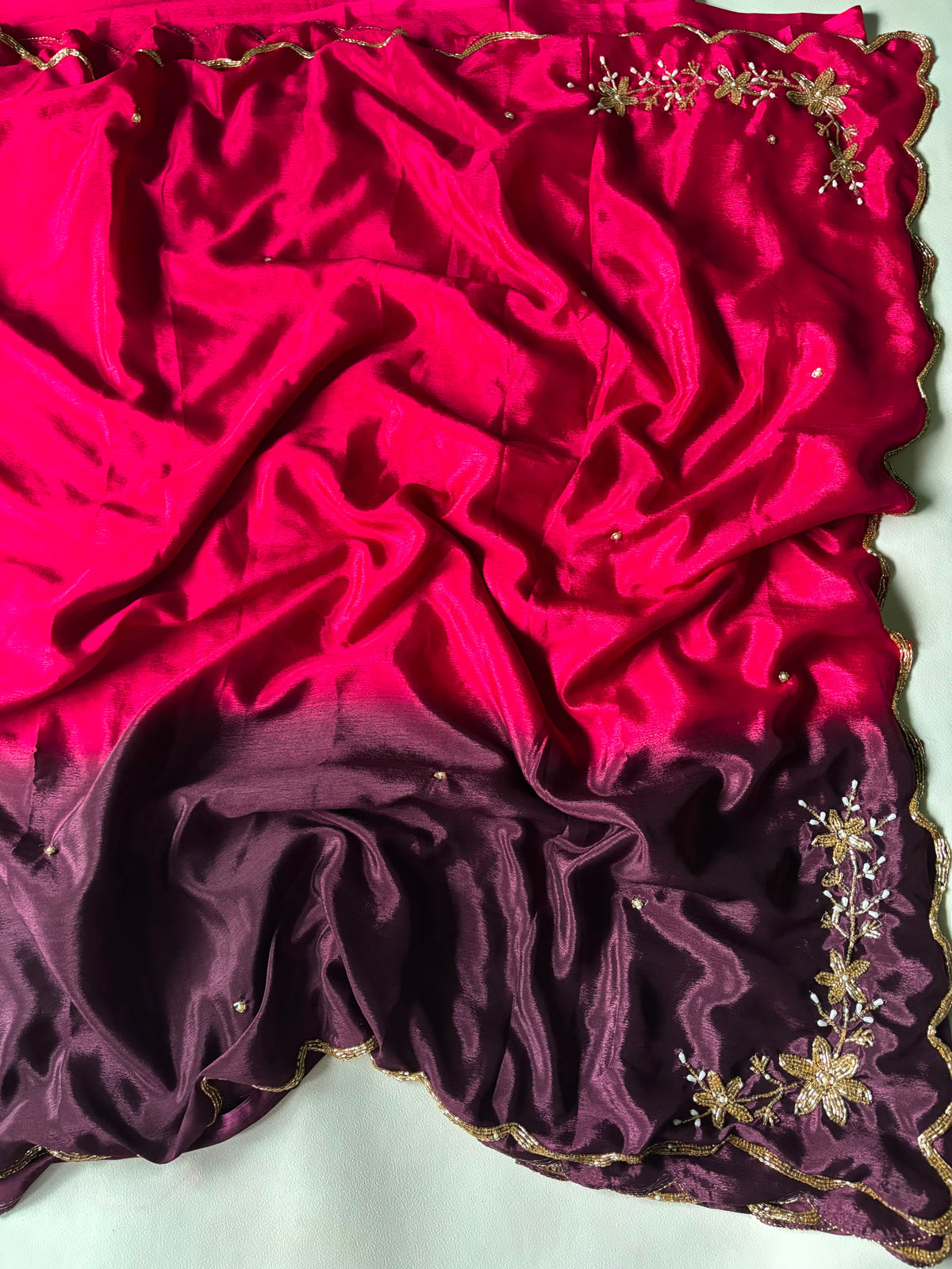 Chinnon dual shade hand work saree ✨